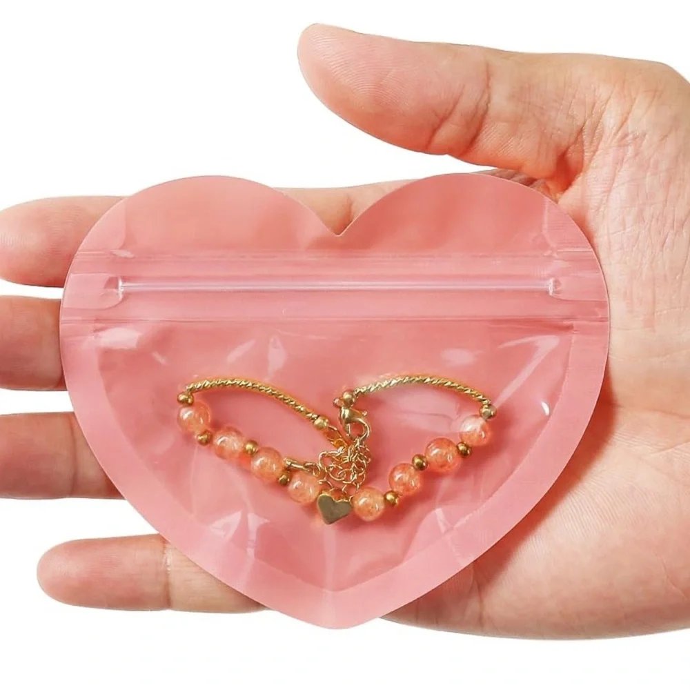 (25) Pink Heart-Shaped Resealable Bags